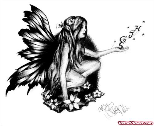 Black Ink Fairy Tattoo Design