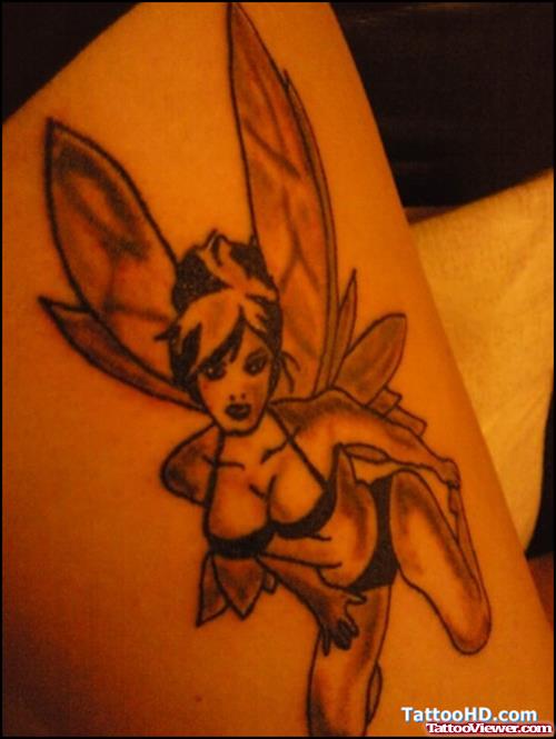 Beautiful Grey Ink Fairy Tattoo