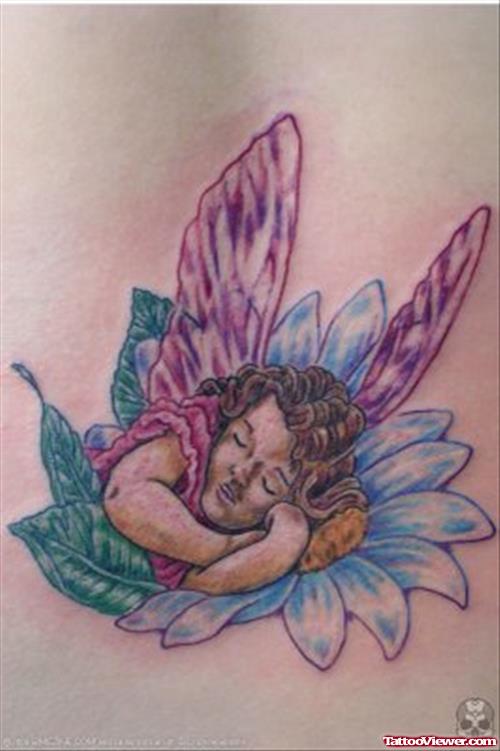 Blue Flower And Fairy Tattoo
