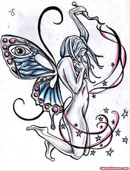 Beautiful Stars And Fairy Tattoo Design