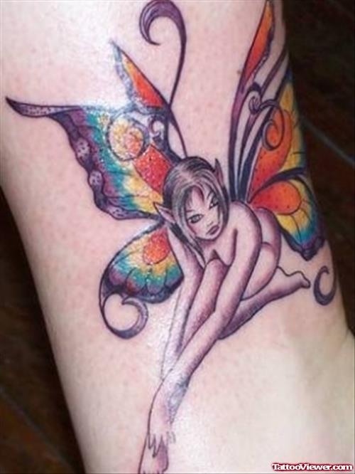 Beautiful Colored Fairy Tattoo For Girls