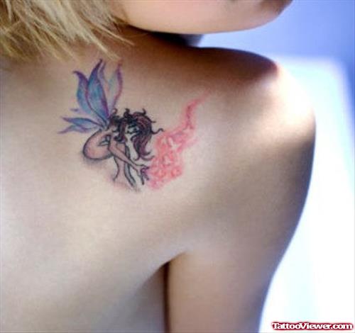 Girl Back Shoulder Fairy Tattoo
