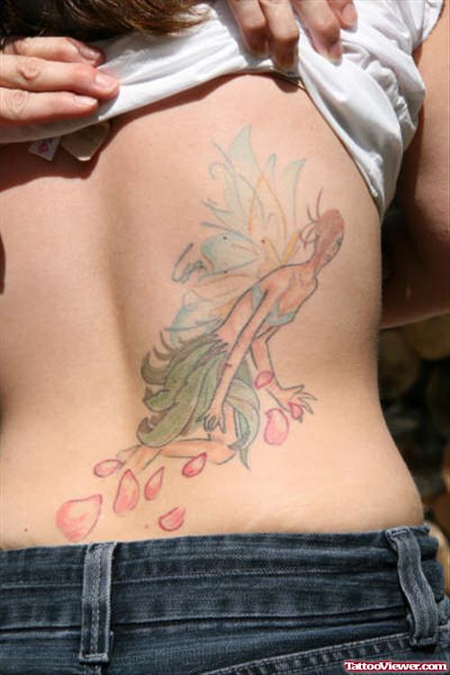 Colored Fairy Tattoo On Back Body