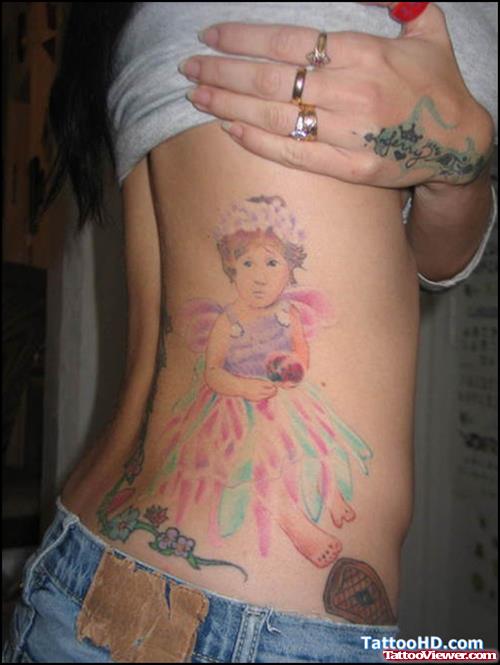 Beautiful Fairy Girl Tattoo On Side Rib