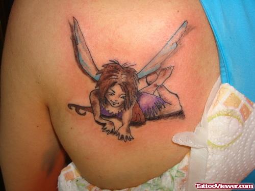 Back Shoulder Lying Fairy Tattoo
