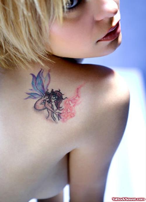 Crying Fairy Tattoo On Right Back SHoulder