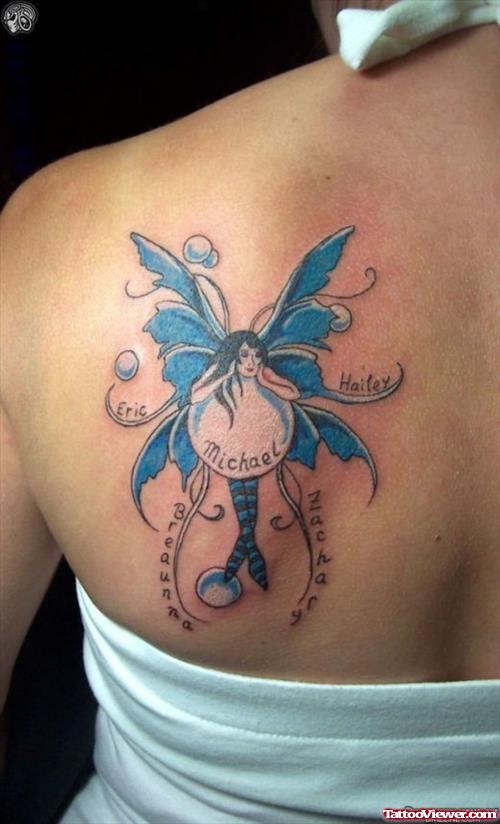 Blue Fairy Tattoo On Left Back Shoulder