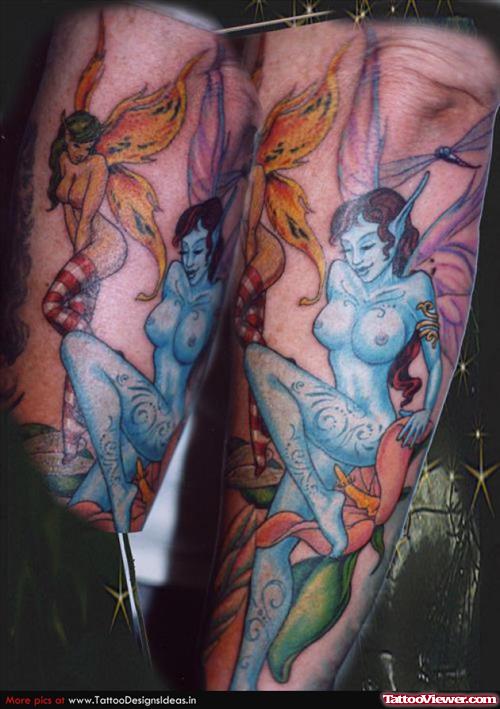 Blue Ink Fairy Tattoo For Girls
