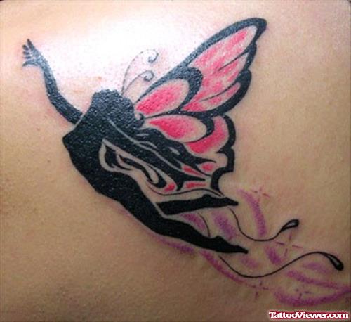 Black Fairy With Pink Wings Tattoo