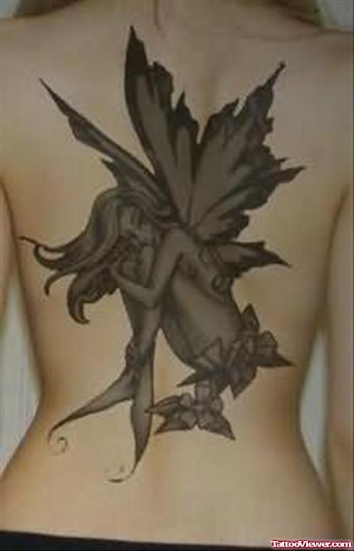 Black Ink Beautiful Fairy Tattoo