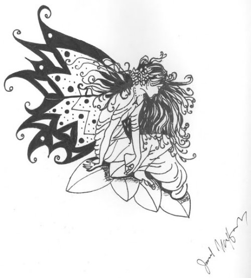 Flower And Tribal Fairy Tattoo Design