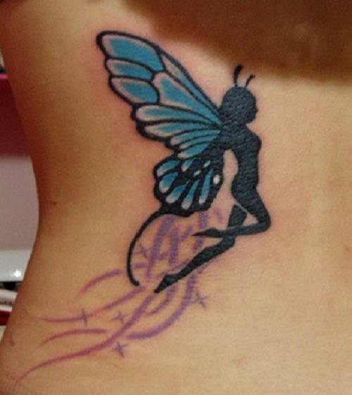 Flying Fairy Tattoo On Side Rib