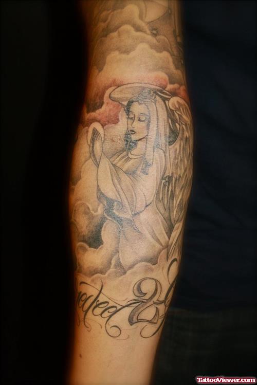 Grey Ink Angel Girl Faith Tattoo