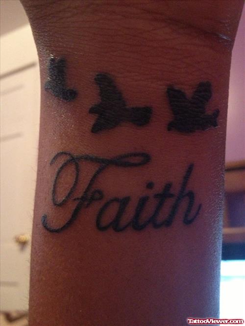 Flying Birds And Faith Tattoo On Wrsit