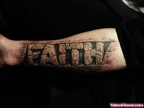 Awesome 3D Faith Tattoo On Forearm