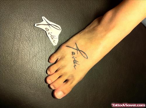 Cool Faith Tattoo On Right Foot
