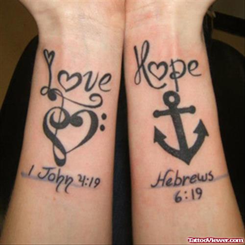 Love Hope And Faith Tattoos On Forearms