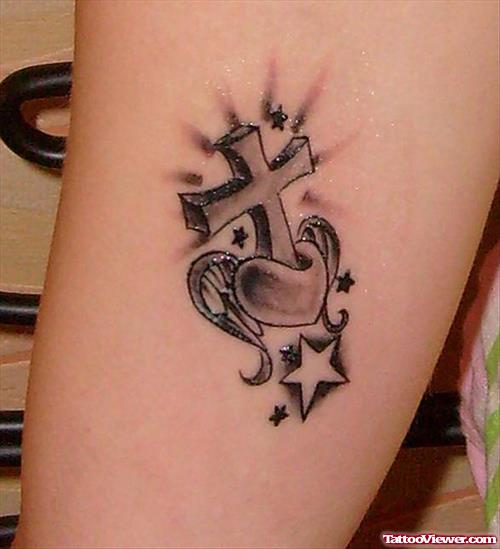 Winged Heart and Faith Cross Tattoo