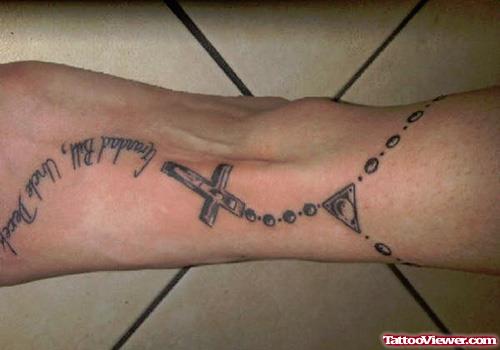 Rosary Cross Faith Tattoo On ankle