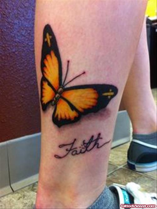 Best 3D Butterfly And Faith Tattoo On Right
