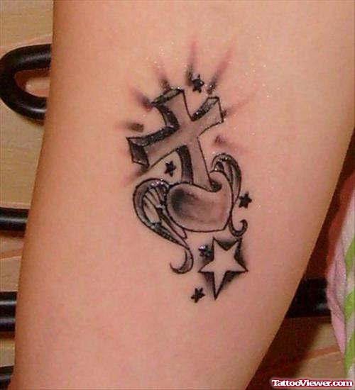 Winged Heart Cross Faith Tattoo