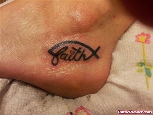 Jesus Fish And Faith Tattoo On Heel