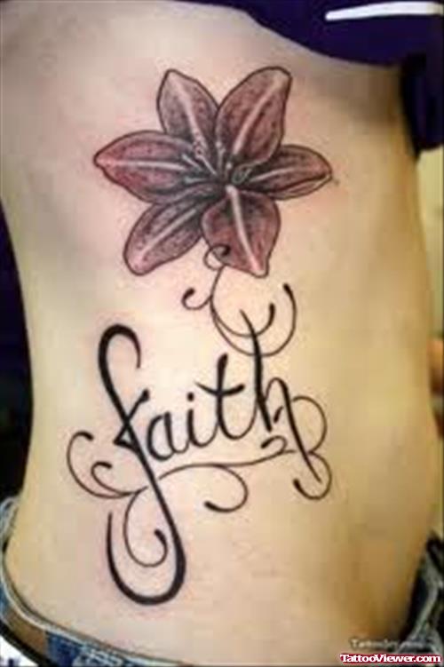 Rib Side Flower And Faith Tattoo