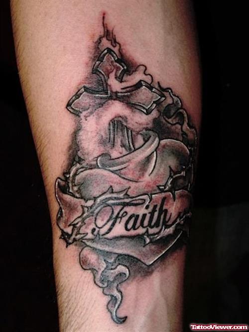 Sacred Heart With Banner Faith Tattoo