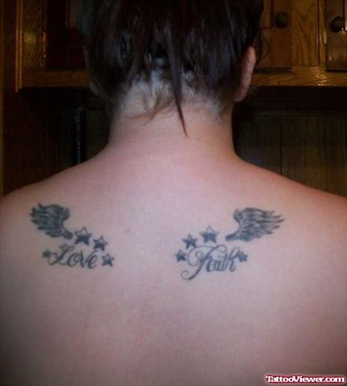 Love Faith Tattoo On Back