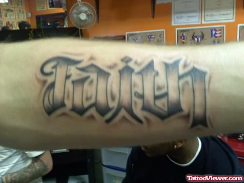 Grey Ink Ambigram Faith Tattoo