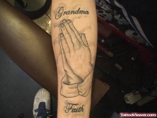 Grandma Praying Hands Faith Tattoo On Arm