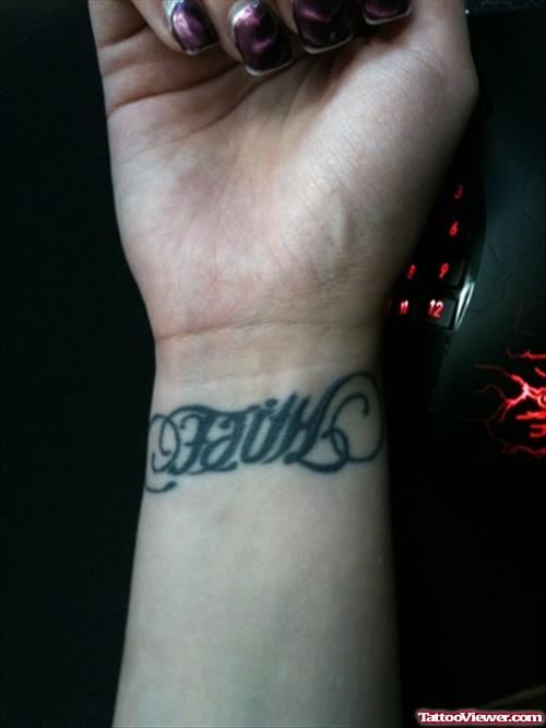 Ambigram Faith Tattoo On Right Wrist