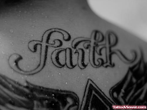 Amazing Faith Tattoo On Upperback