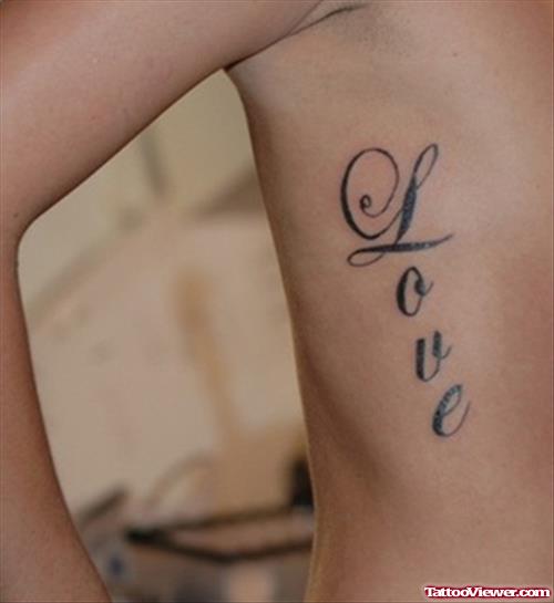 Love Faith Tattoo On Rib Side