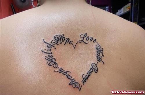 Hope Love And Faith Heart Tattoo On Back