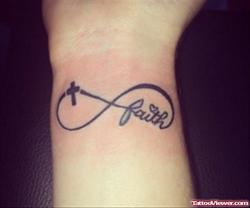 Cross And Infinite Faith Tattoo On Right Wrist