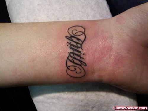 Ambigram Faith Tattoo On Left Wrist