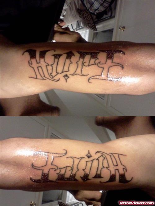 Hope And Faith Tattoos On Arm