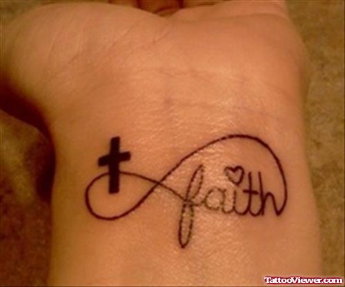 Black Ink cross And Infinite Faith Tattoo