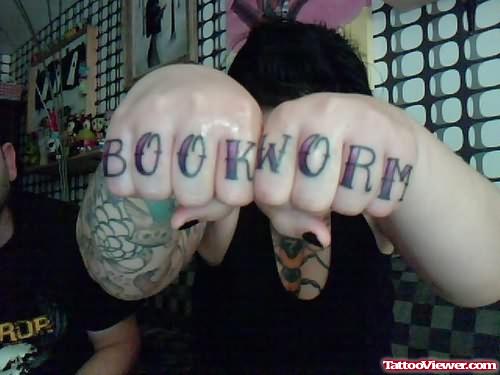 Book Worm Tattoo On Fingers