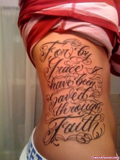 Faith Saved Tattoo On Ribs