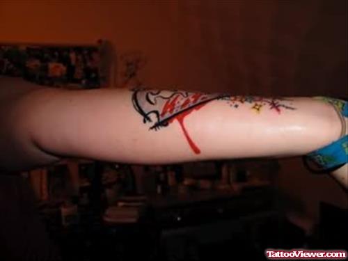 Faith Colourful Tattoo On Arm