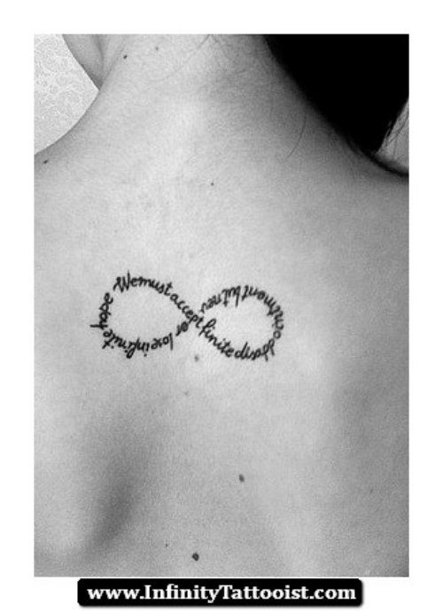 Infinite Faith Tattoo On Girl Back Shoulder