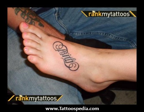 Trust Faith Tattoo On Left Foot