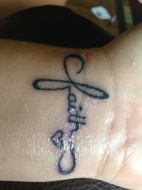Faith Text With heart Tattoo On Wrist