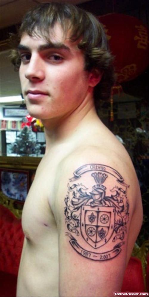 Left Shoulder Family Crest Tattoo
