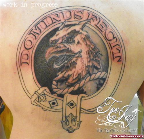 Griffin Head Family Crest Tattoo On Back