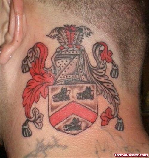 Family Crest Tattoo On Side Neck