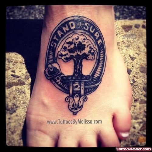 Family Crest Tattoo On Left Foot