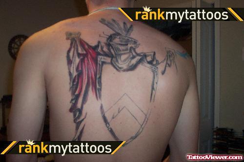 Dreadful Grey Ink Family Crest Tattoo On Back